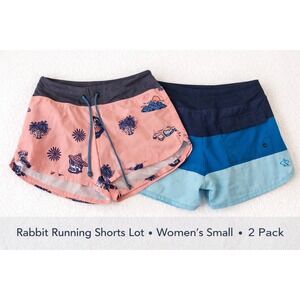 Rabbit Running Shorts Lot 2 Women's Small Lined Athletic Beach Print Blue Pink